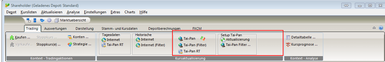 Tai-Pan Kursaktualisierung per Mausklick